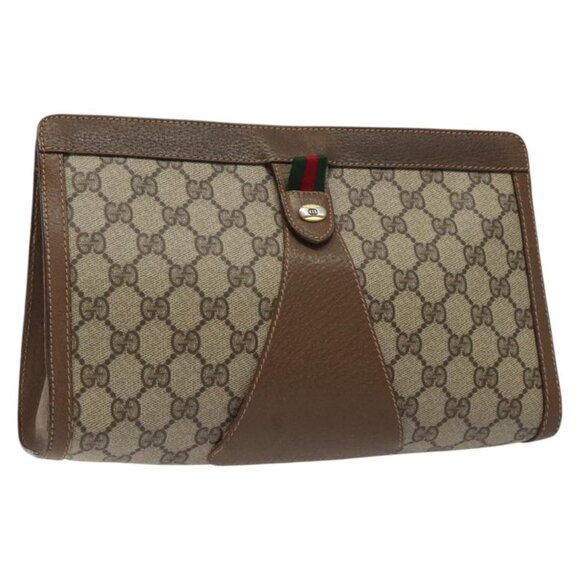 GUCCI GG Supreme Web Sherry Line Clutch Bag PVC Beige Gold - Picture 1 of 16
